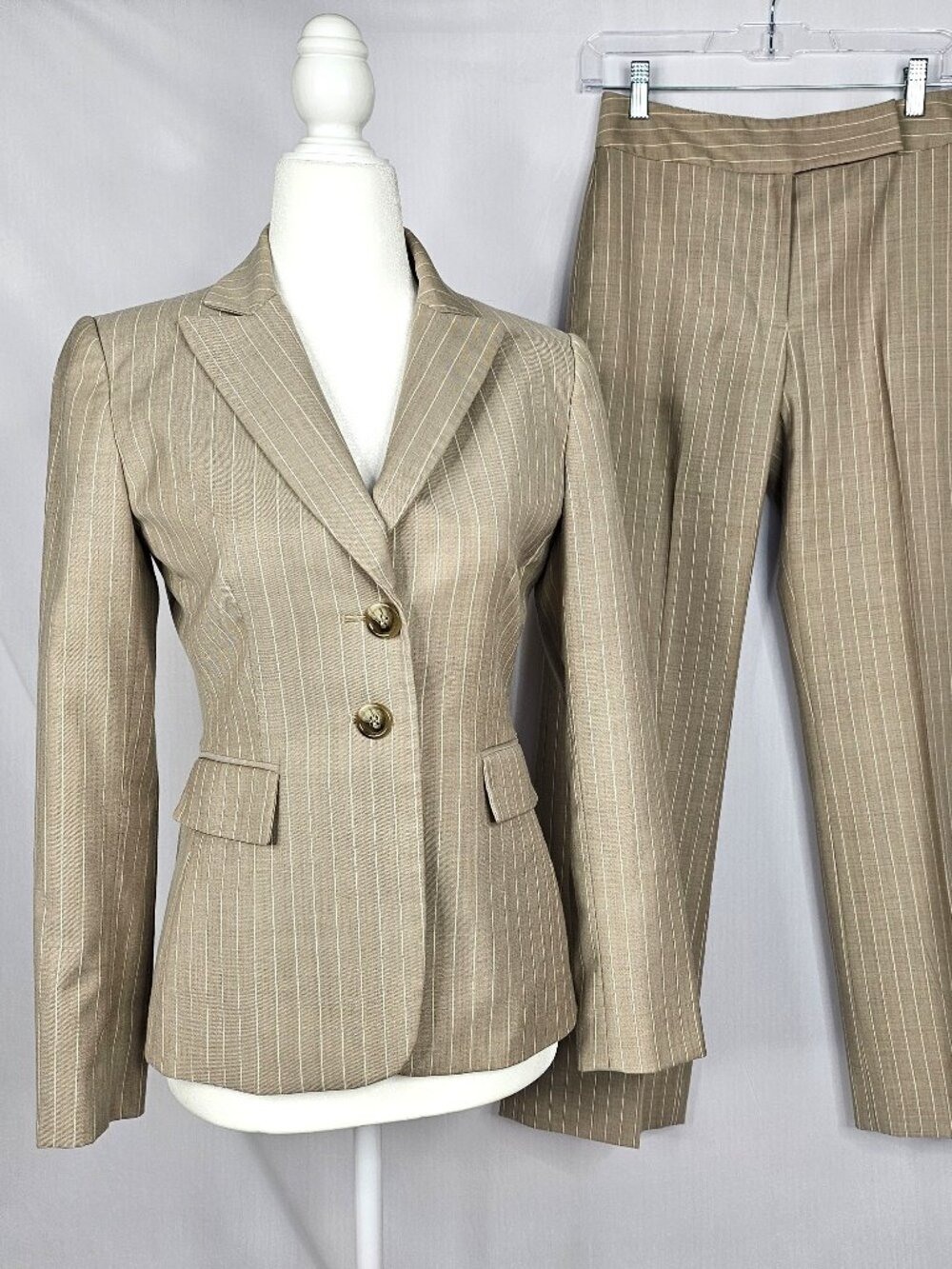 Tahari Wool Blend Pantsuit | Pinstripe Career Suit | Size Petite 2P
